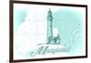 Maryland - Lighthouse - Teal - Coastal Icon-Lantern Press-Framed Art Print