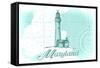 Maryland - Lighthouse - Teal - Coastal Icon-Lantern Press-Framed Stretched Canvas