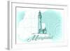 Maryland - Lighthouse - Teal - Coastal Icon-Lantern Press-Framed Art Print