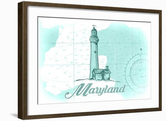 Maryland - Lighthouse - Teal - Coastal Icon-Lantern Press-Framed Art Print