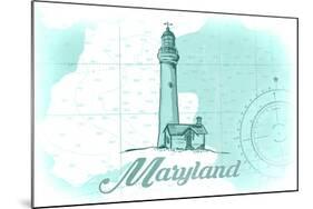 Maryland - Lighthouse - Teal - Coastal Icon-Lantern Press-Mounted Art Print