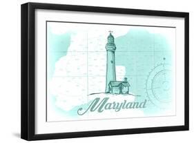 Maryland - Lighthouse - Teal - Coastal Icon-Lantern Press-Framed Art Print