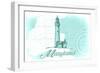 Maryland - Lighthouse - Teal - Coastal Icon-Lantern Press-Framed Art Print