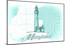 Maryland - Lighthouse - Teal - Coastal Icon-Lantern Press-Mounted Art Print