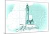 Maryland - Lighthouse - Teal - Coastal Icon-Lantern Press-Mounted Art Print