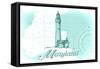 Maryland - Lighthouse - Teal - Coastal Icon-Lantern Press-Framed Stretched Canvas