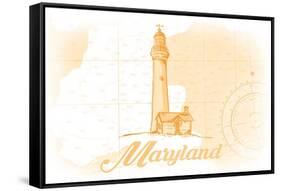 Maryland - Lighthouse - Yellow - Coastal Icon-Lantern Press-Framed Stretched Canvas