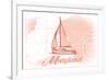 Maryland - Sailboat - Coral - Coastal Icon-Lantern Press-Framed Art Print