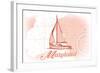 Maryland - Sailboat - Coral - Coastal Icon-Lantern Press-Framed Art Print