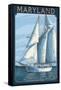 Maryland - Sailboat Scene-Lantern Press-Framed Stretched Canvas