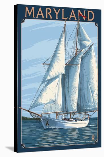 Maryland - Sailboat Scene-Lantern Press-Stretched Canvas