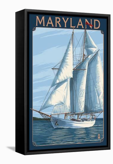 Maryland - Sailboat Scene-Lantern Press-Framed Stretched Canvas