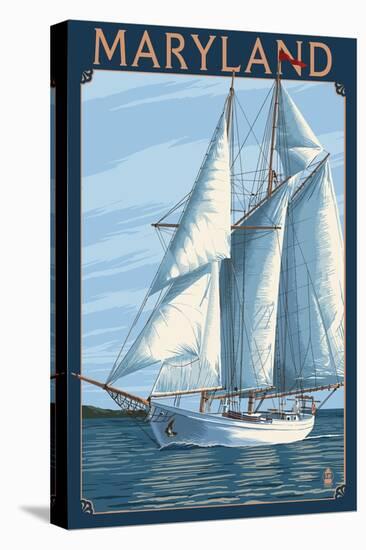 Maryland - Sailboat Scene-Lantern Press-Stretched Canvas