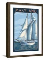 Maryland - Sailboat Scene-Lantern Press-Framed Art Print