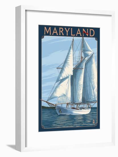 Maryland - Sailboat Scene-Lantern Press-Framed Art Print