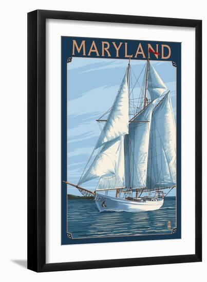 Maryland - Sailboat Scene-Lantern Press-Framed Art Print