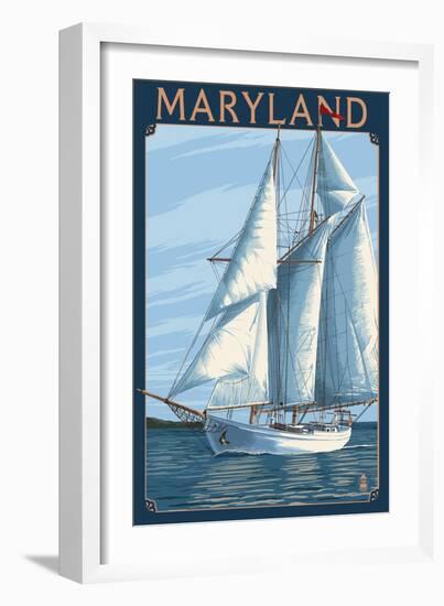 Maryland - Sailboat Scene-Lantern Press-Framed Art Print