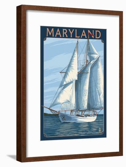 Maryland - Sailboat Scene-Lantern Press-Framed Art Print