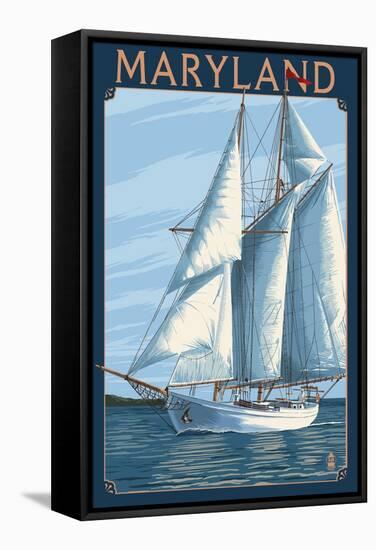 Maryland - Sailboat Scene-Lantern Press-Framed Stretched Canvas