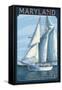 Maryland - Sailboat Scene-Lantern Press-Framed Stretched Canvas