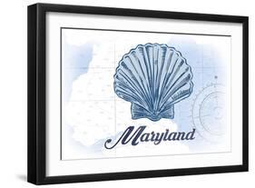 Maryland - Scallop Shell - Blue - Coastal Icon-Lantern Press-Framed Art Print