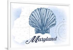 Maryland - Scallop Shell - Blue - Coastal Icon-Lantern Press-Framed Art Print