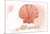 Maryland - Scallop Shell - Coral - Coastal Icon-Lantern Press-Mounted Art Print