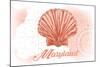 Maryland - Scallop Shell - Coral - Coastal Icon-Lantern Press-Mounted Art Print