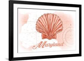 Maryland - Scallop Shell - Coral - Coastal Icon-Lantern Press-Framed Premium Giclee Print