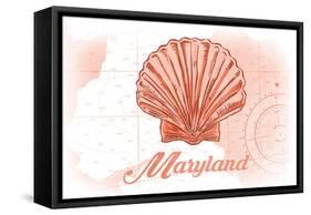 Maryland - Scallop Shell - Coral - Coastal Icon-Lantern Press-Framed Stretched Canvas