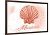 Maryland - Scallop Shell - Coral - Coastal Icon-Lantern Press-Framed Art Print