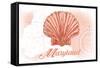 Maryland - Scallop Shell - Coral - Coastal Icon-Lantern Press-Framed Stretched Canvas