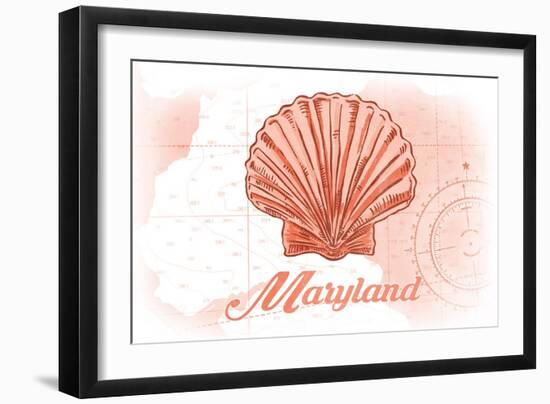 Maryland - Scallop Shell - Coral - Coastal Icon-Lantern Press-Framed Art Print