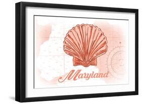 Maryland - Scallop Shell - Coral - Coastal Icon-Lantern Press-Framed Art Print