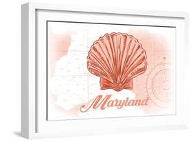 Maryland - Scallop Shell - Coral - Coastal Icon-Lantern Press-Framed Art Print