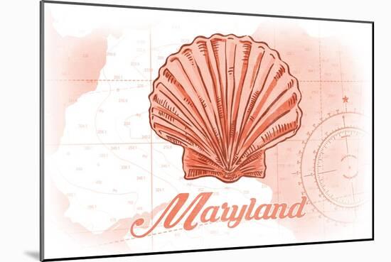 Maryland - Scallop Shell - Coral - Coastal Icon-Lantern Press-Mounted Art Print