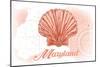 Maryland - Scallop Shell - Coral - Coastal Icon-Lantern Press-Mounted Art Print
