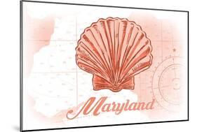 Maryland - Scallop Shell - Coral - Coastal Icon-Lantern Press-Mounted Art Print