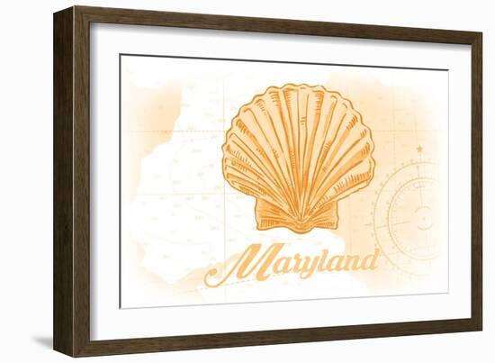 Maryland - Scallop Shell - Yellow - Coastal Icon-Lantern Press-Framed Art Print