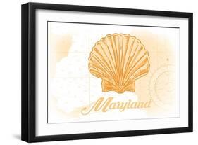 Maryland - Scallop Shell - Yellow - Coastal Icon-Lantern Press-Framed Art Print