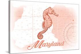 Maryland - Seahorse - Coral - Coastal Icon-Lantern Press-Stretched Canvas