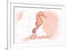 Maryland - Seahorse - Coral - Coastal Icon-Lantern Press-Framed Premium Giclee Print