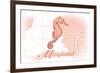 Maryland - Seahorse - Coral - Coastal Icon-Lantern Press-Framed Premium Giclee Print