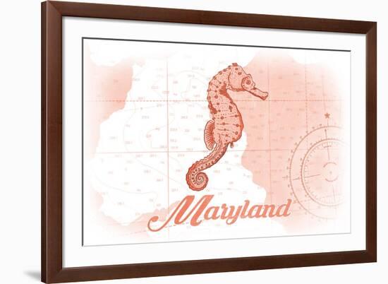 Maryland - Seahorse - Coral - Coastal Icon-Lantern Press-Framed Premium Giclee Print