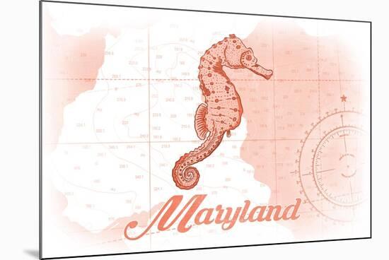 Maryland - Seahorse - Coral - Coastal Icon-Lantern Press-Mounted Premium Giclee Print