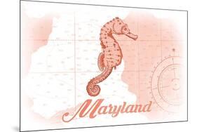 Maryland - Seahorse - Coral - Coastal Icon-Lantern Press-Mounted Premium Giclee Print