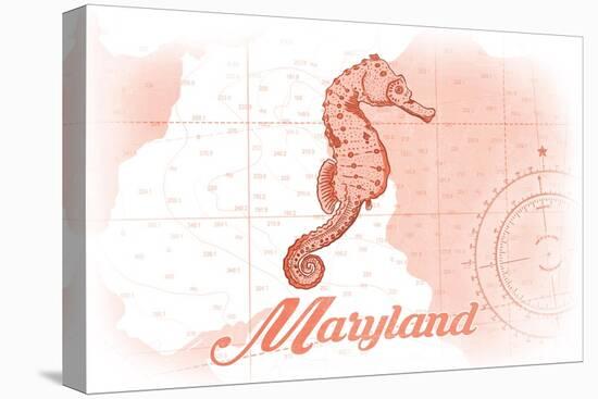 Maryland - Seahorse - Coral - Coastal Icon-Lantern Press-Stretched Canvas