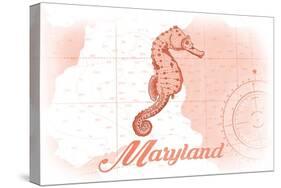 Maryland - Seahorse - Coral - Coastal Icon-Lantern Press-Stretched Canvas