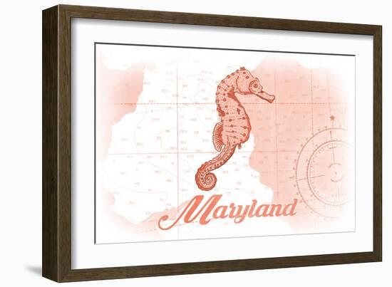 Maryland - Seahorse - Coral - Coastal Icon-Lantern Press-Framed Art Print