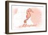 Maryland - Seahorse - Coral - Coastal Icon-Lantern Press-Framed Art Print